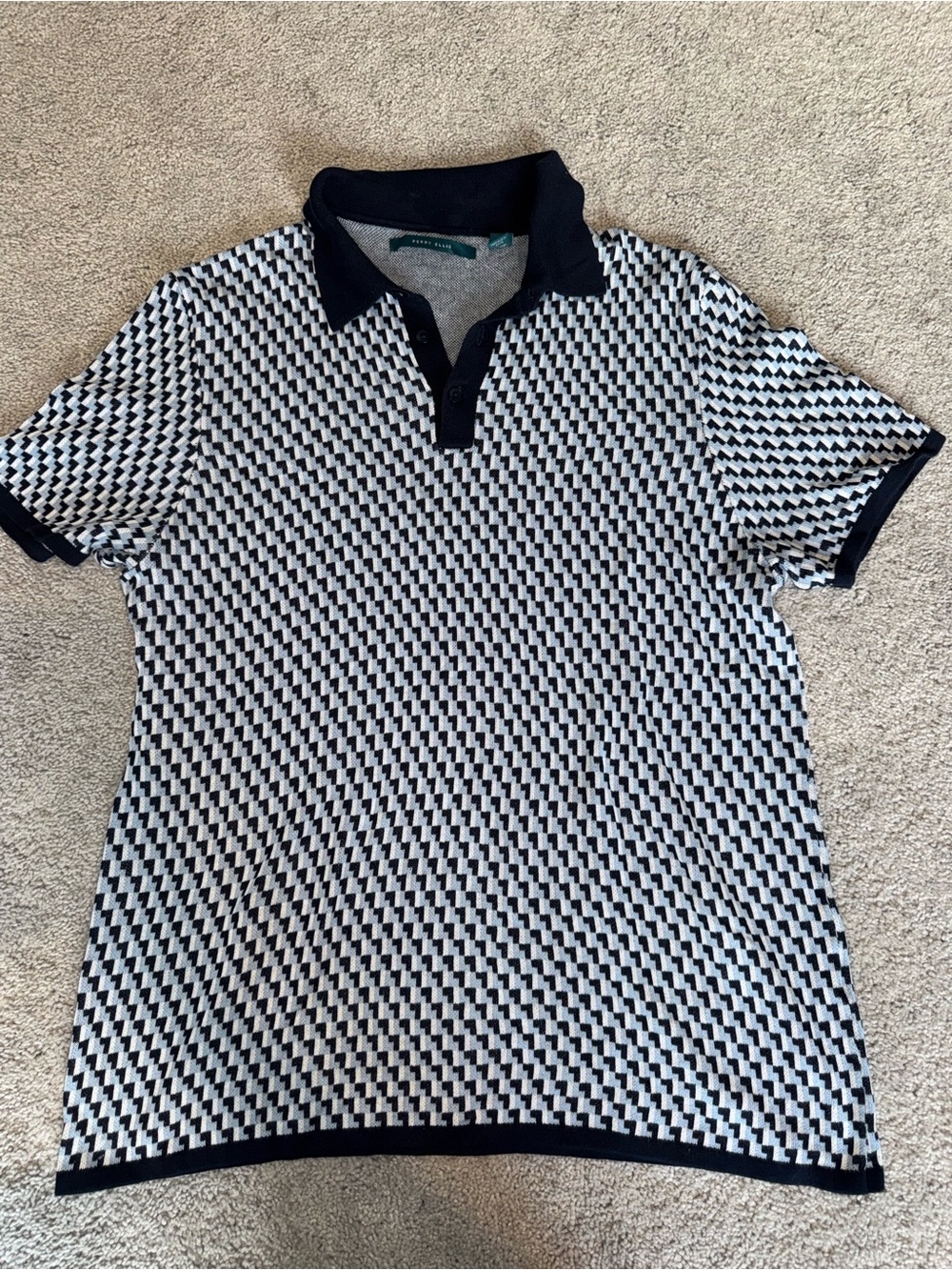 Perry Ellis Black and White Geometric Polo